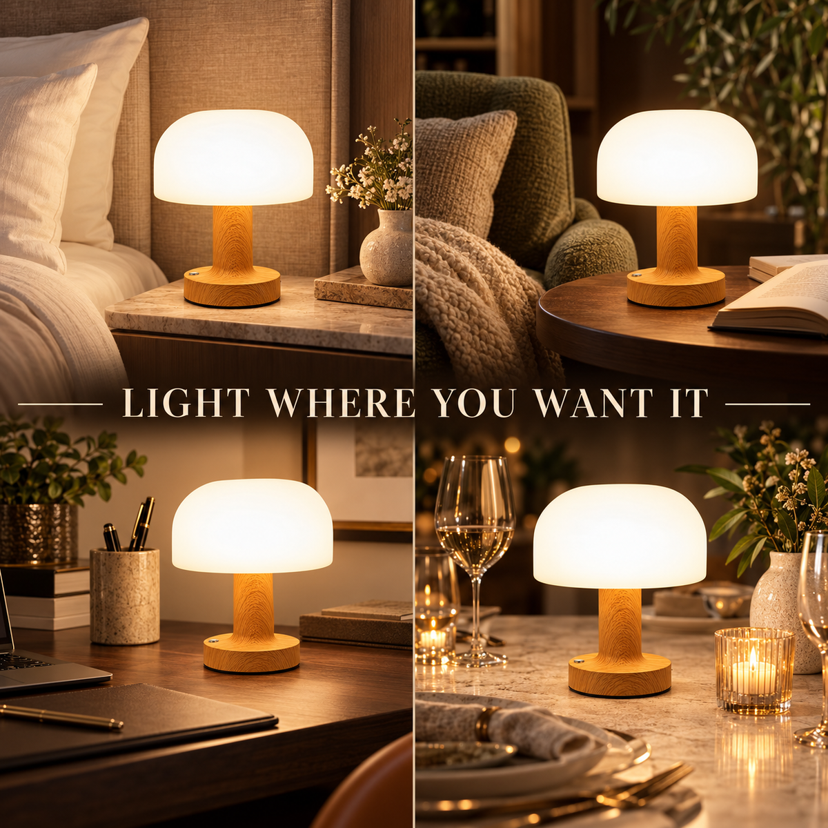 Dwellnivo Cordless Rechargeable Mushroom Table Lamp