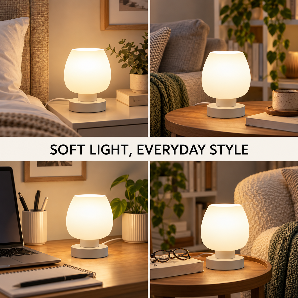 Touch Bedside Table Lamp, 3-Way Dimmable Small Nightstand Lamp