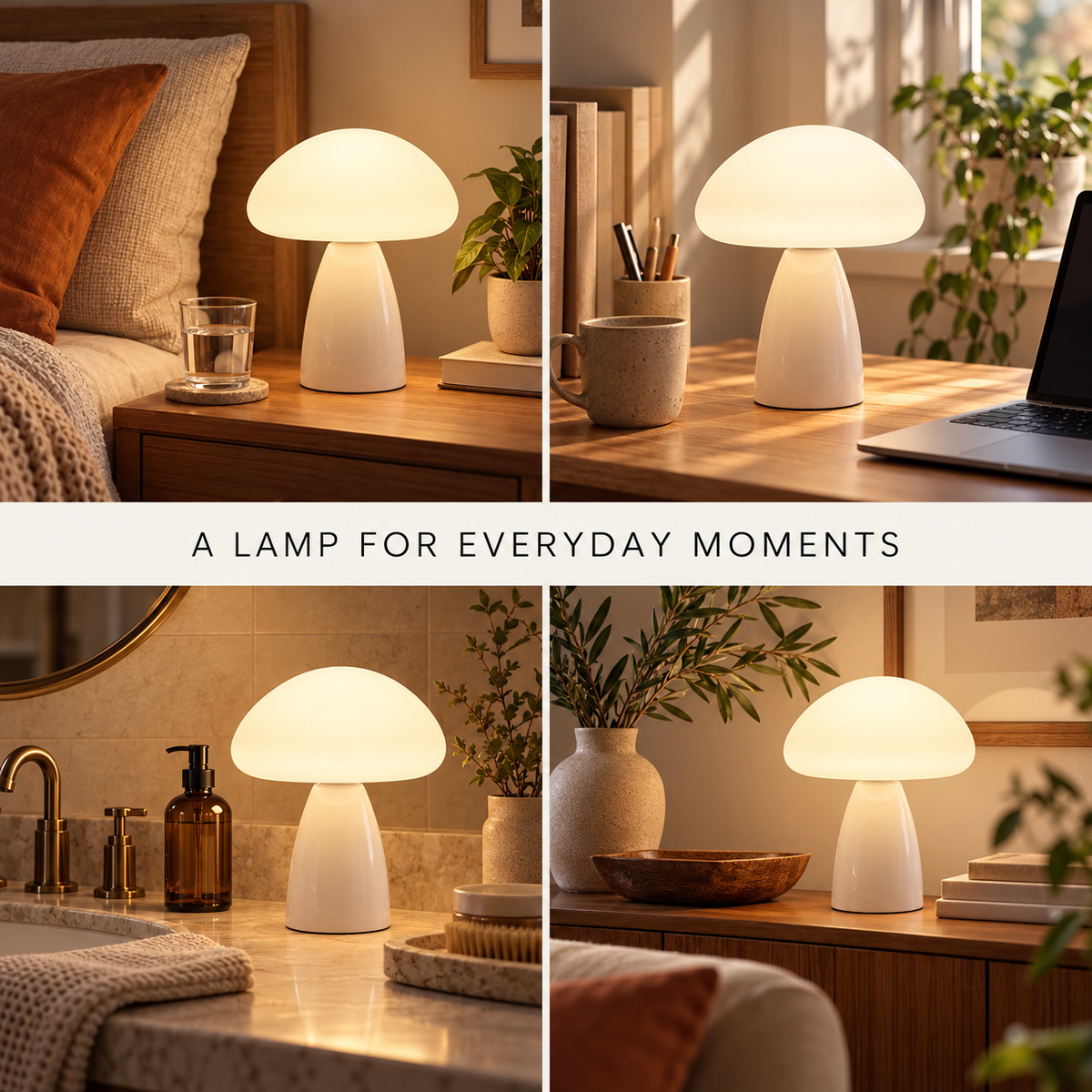 Dwellnivo Mushroom Table Lamp, 3 Color Modes Stepless Dimmable Bedside Lamp