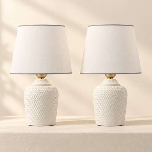 Dwellnivo Set of 2 Small White Bedside Table Lamps