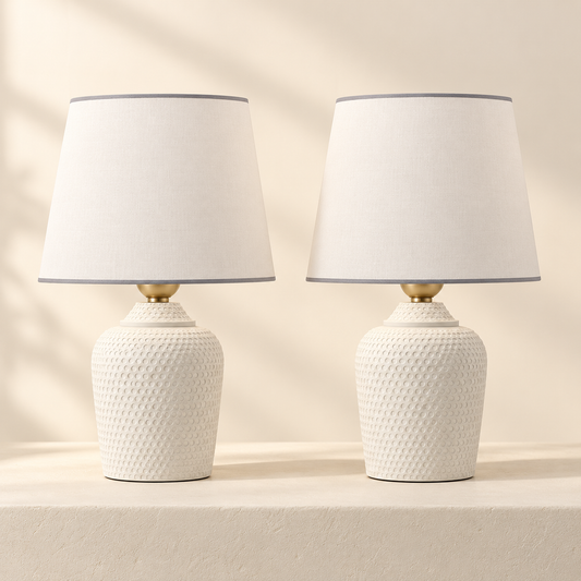 Dwellnivo Set of 2 Small White Bedside Table Lamps