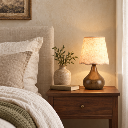 Dwellnivo Wood-Grain Small Table Lamp