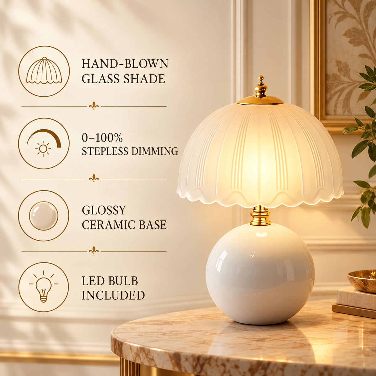 Dwellnivo Mushroom Table Lamp for Bedroom, Dimmable Small Bedside Lamp