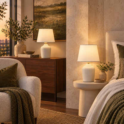 Dwellnivo Set of 2 Small White Bedside Table Lamps