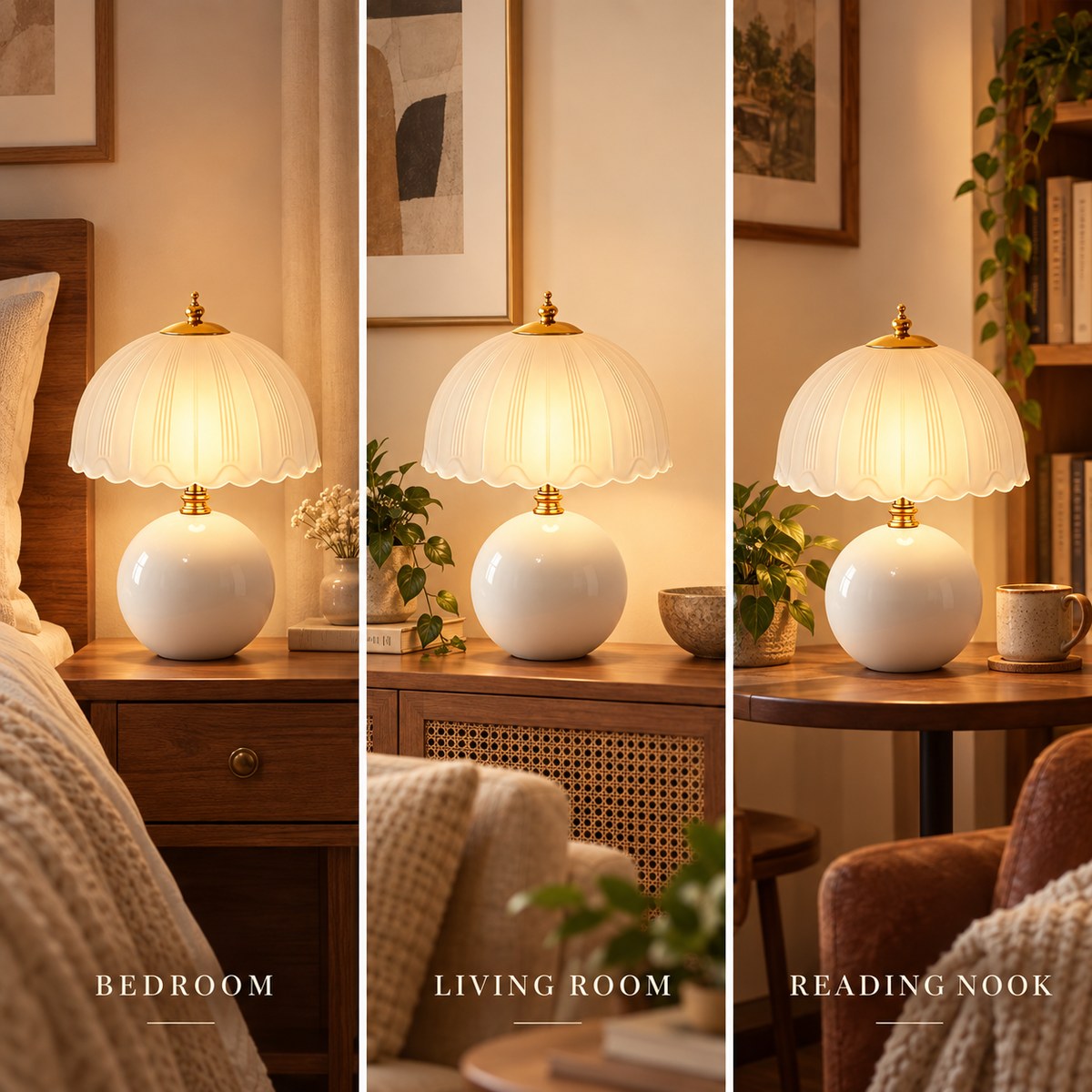 Dwellnivo Mushroom Table Lamp for Bedroom, Dimmable Small Bedside Lamp