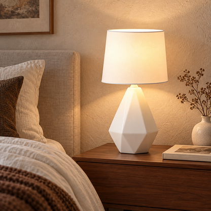 Dwellnivo White Geometric Ceramic Table Lamp