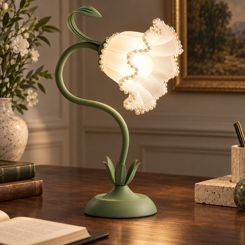Dwellnivo Green Flower Gooseneck Table Lamp