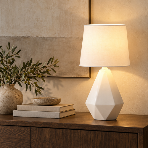 Dwellnivo White Geometric Ceramic Table Lamp