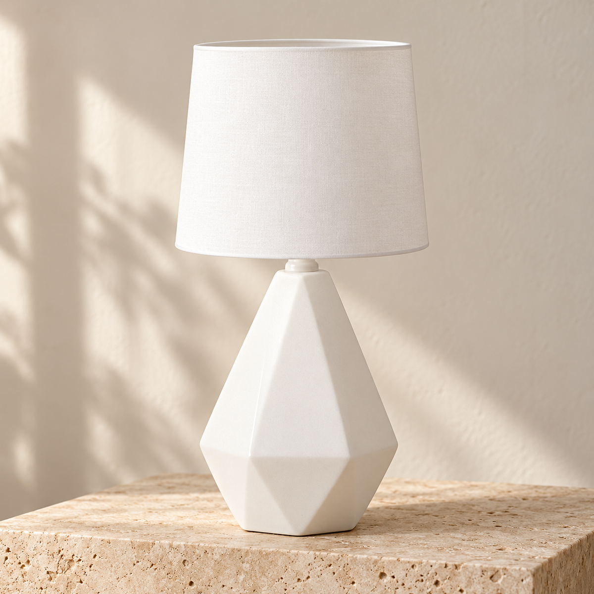 Dwellnivo White Geometric Ceramic Table Lamp