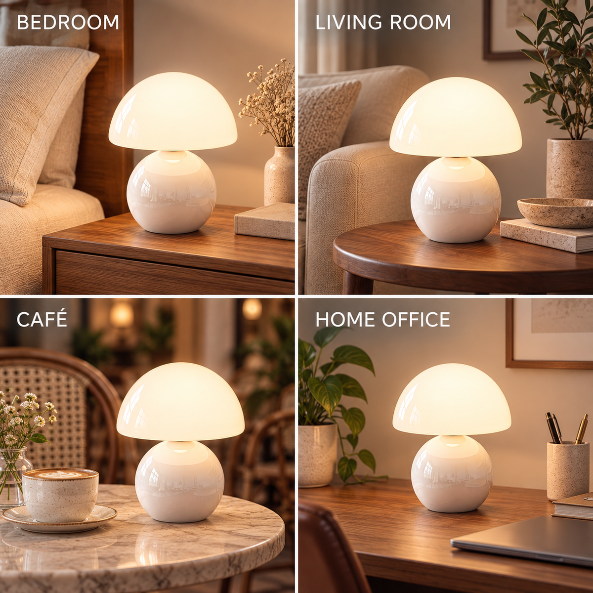 Dimmable White Mushroom Table Lamp