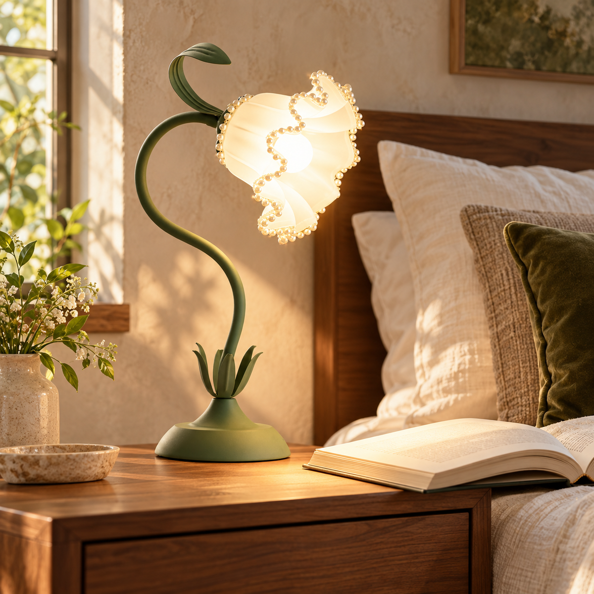 Dwellnivo Green Flower Gooseneck Table Lamp